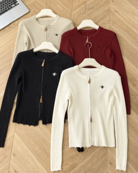 Double zip knitted tops slim cardigan