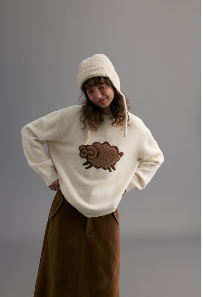 Pullover autumn stereoscopic knitted round neck thick sweater