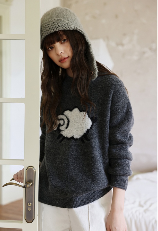 Pullover autumn stereoscopic knitted round neck thick sweater