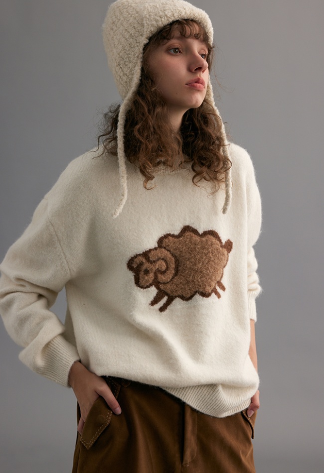 Pullover autumn stereoscopic knitted round neck thick sweater