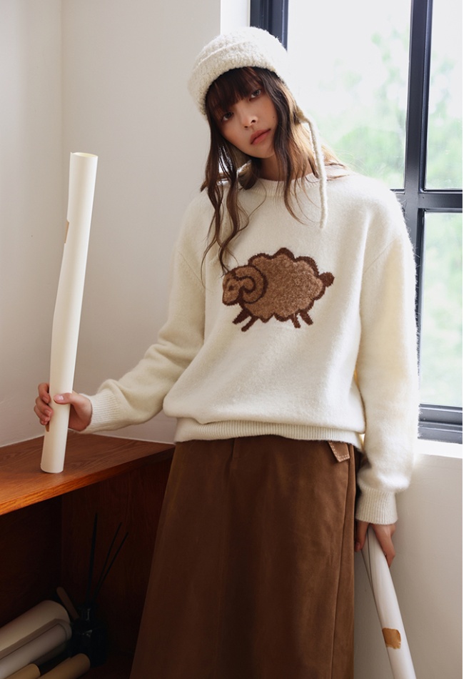 Pullover autumn stereoscopic knitted round neck thick sweater