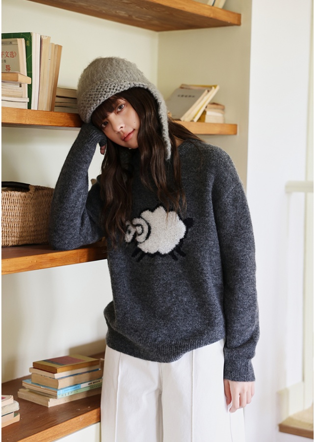 Pullover autumn stereoscopic knitted round neck thick sweater