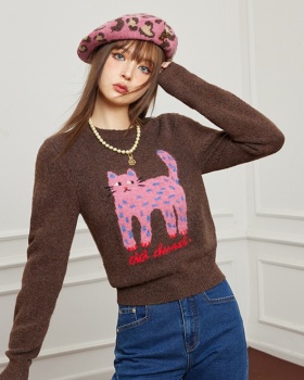 Cartoon knitted spring and autumn cat sweater for women