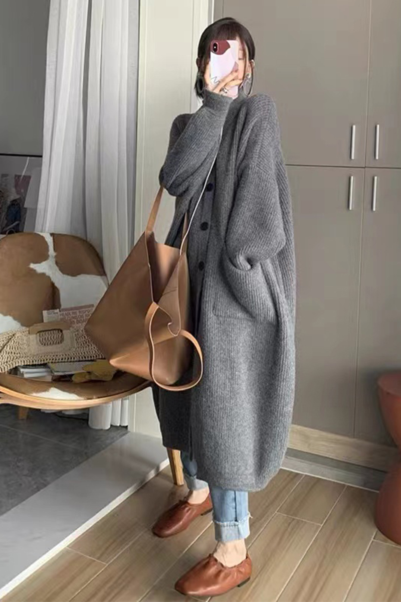 Long autumn and winter lazy coat loose thick cardigan