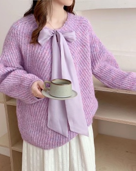 Long sleeve France style bow pure sweater for women