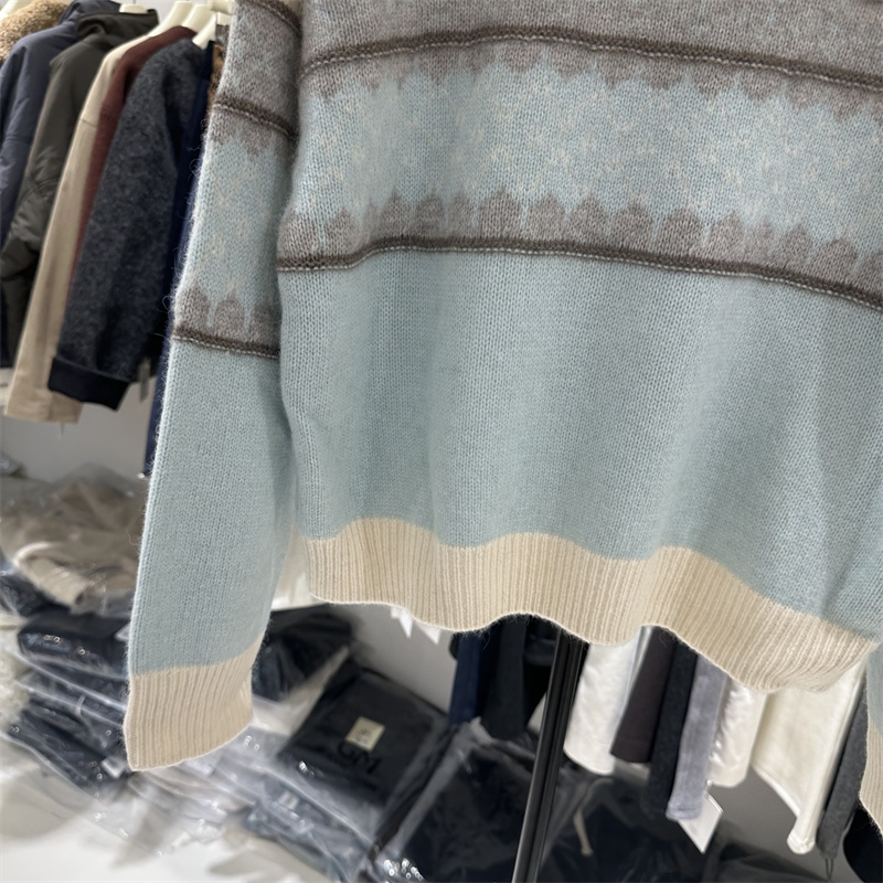 Wool jacquard sweater autumn and winter tops for women