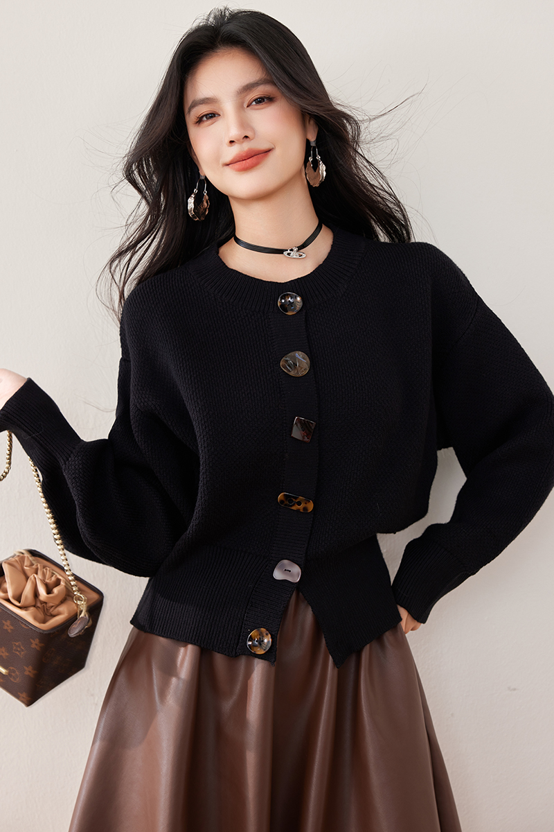 Knitted buckle coat loose wears outside tops for women