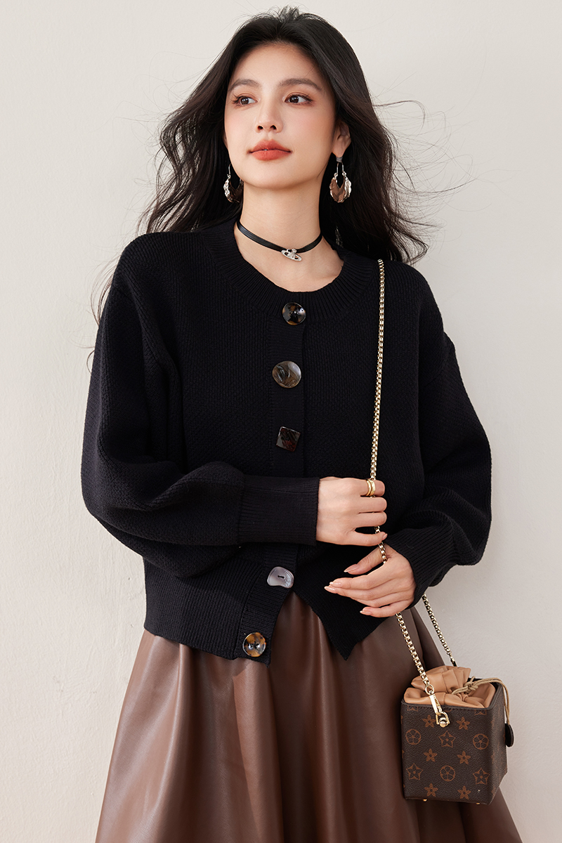 Knitted buckle coat loose wears outside tops for women