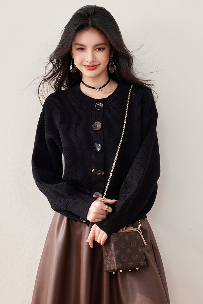 Knitted buckle coat loose wears outside tops for women