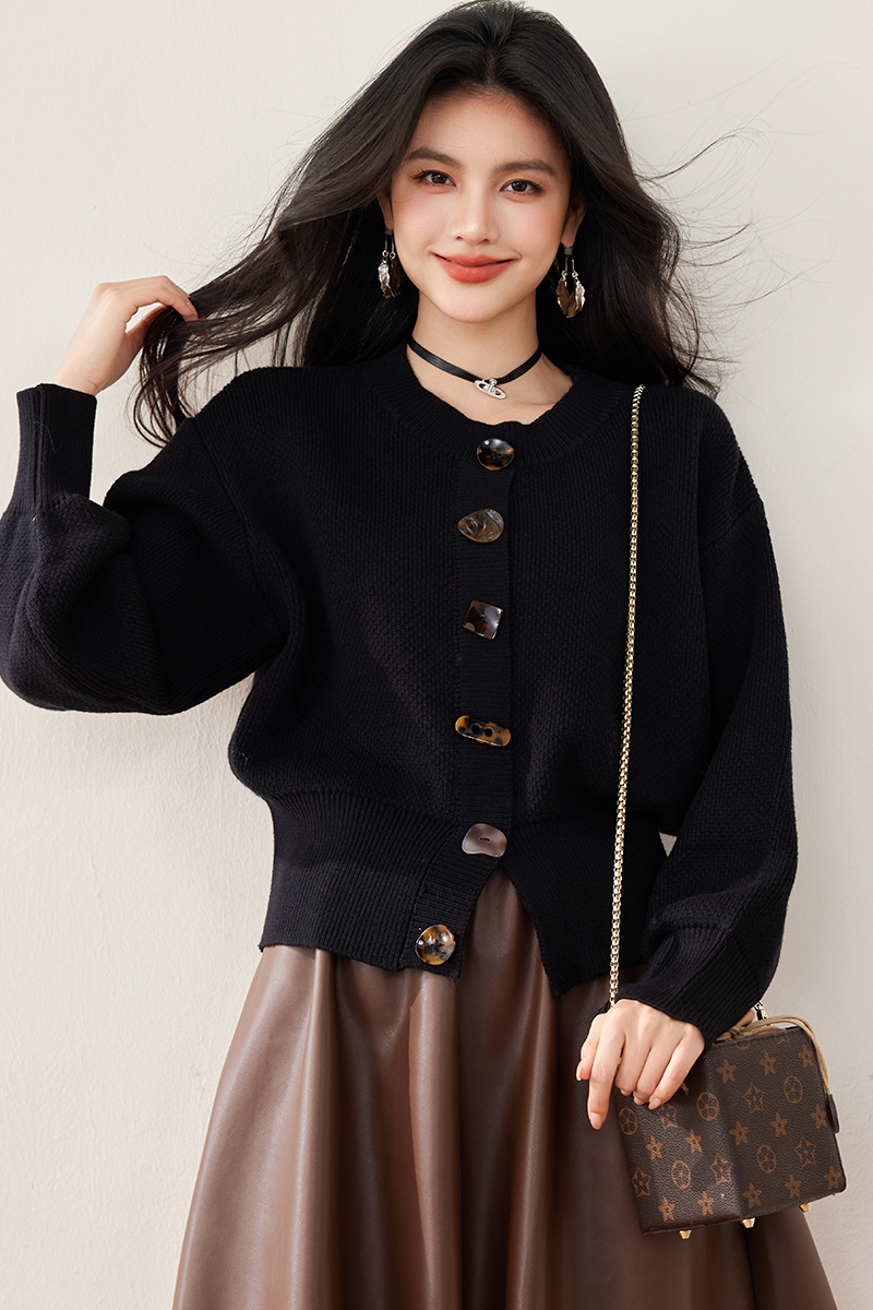 Knitted buckle coat loose wears outside tops for women