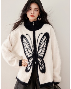 Retro American style cardigan plush sweater for women