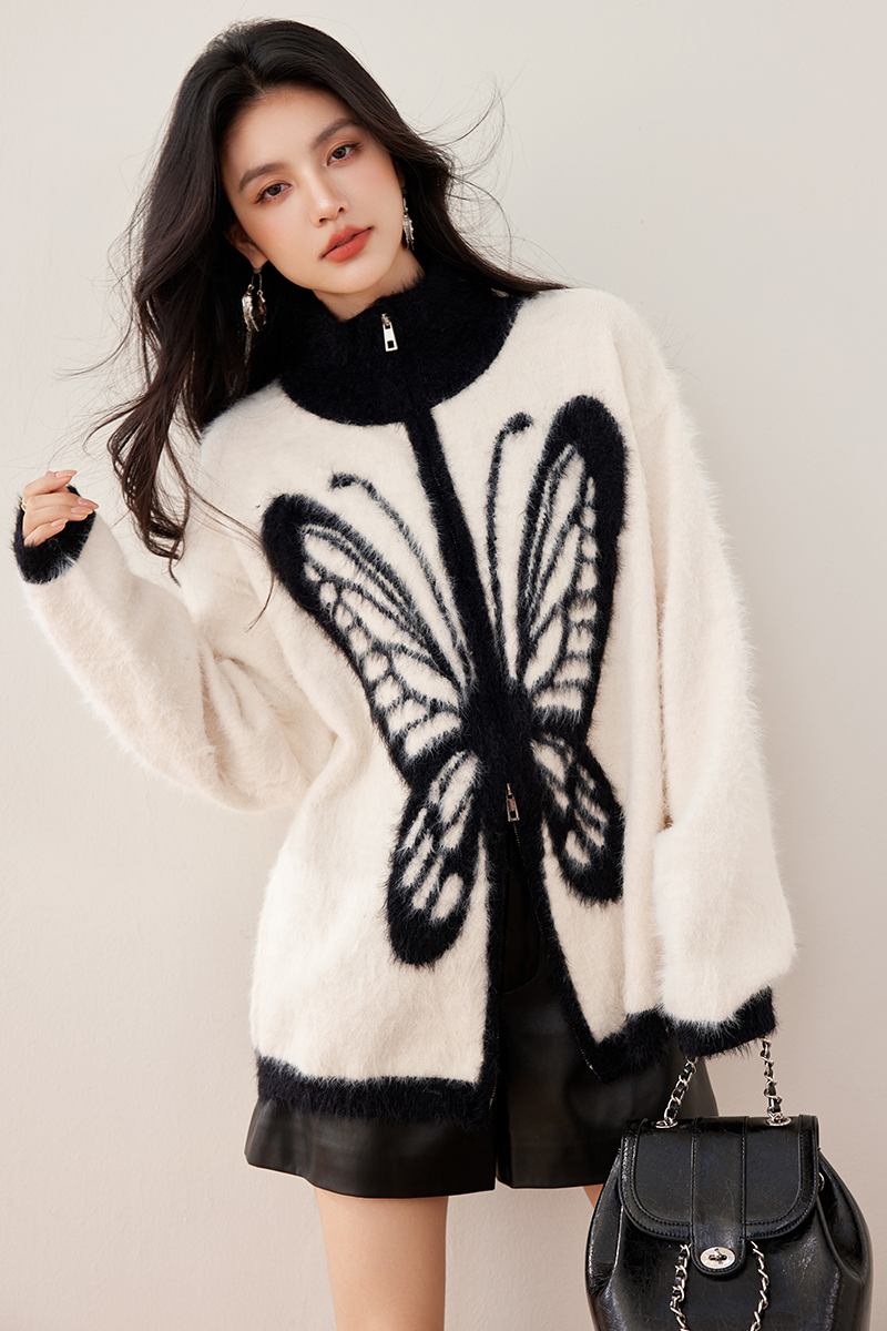 Retro American style cardigan plush sweater for women