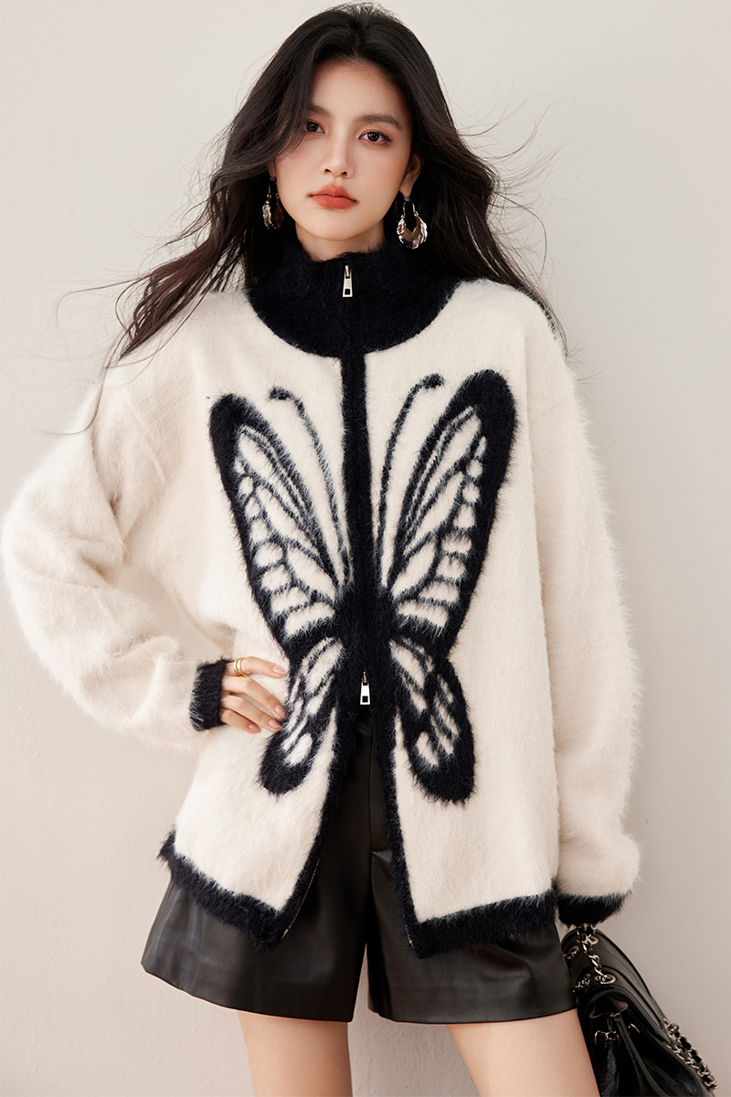 Retro American style cardigan plush sweater for women