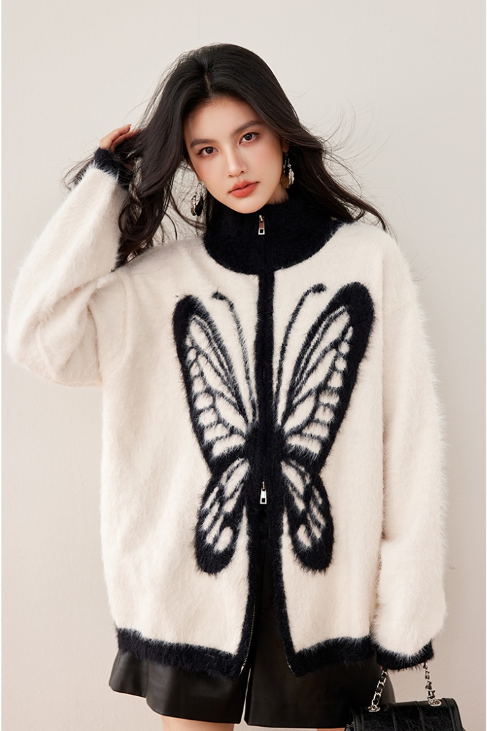 Retro American style cardigan plush sweater for women