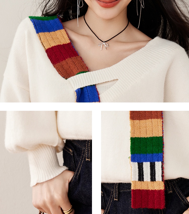 Retro autumn and winter sweater splice V-neck coat for women