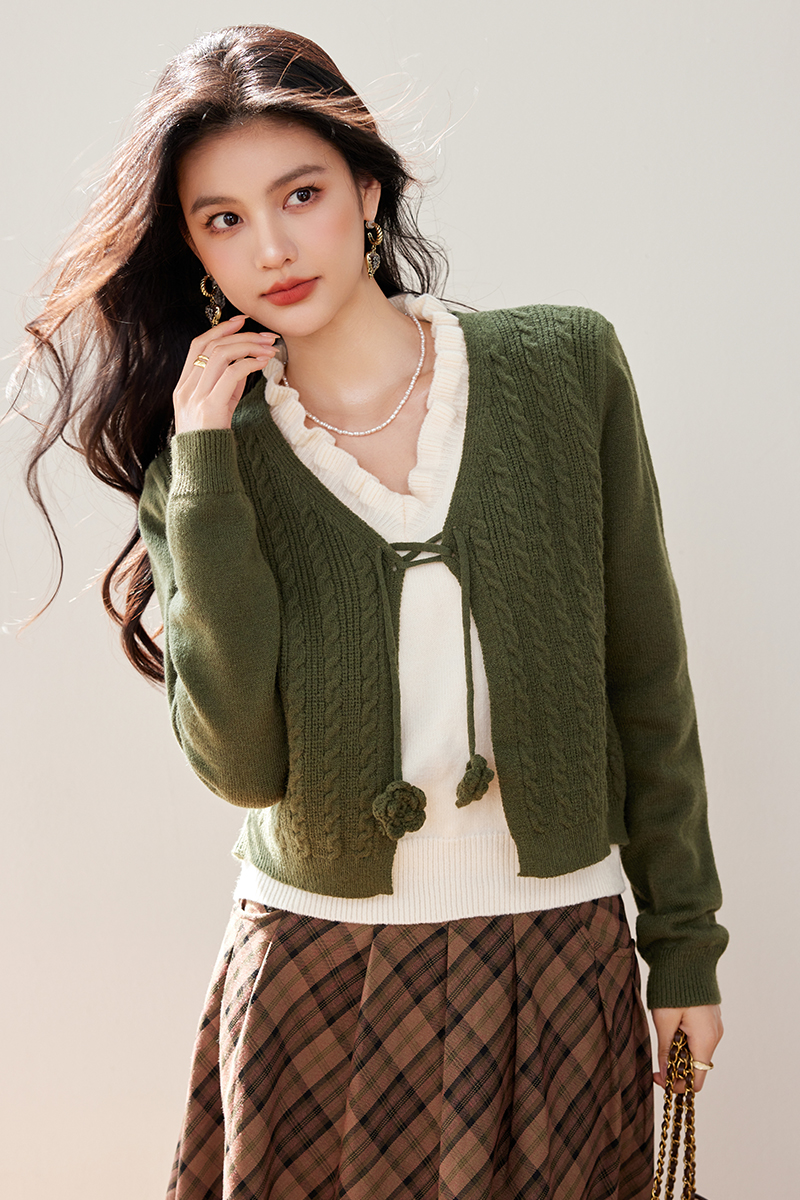 Pullover frenum wood ear loose sweater for women