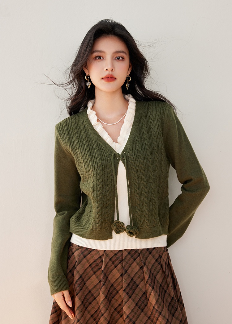 Pullover frenum wood ear loose sweater for women