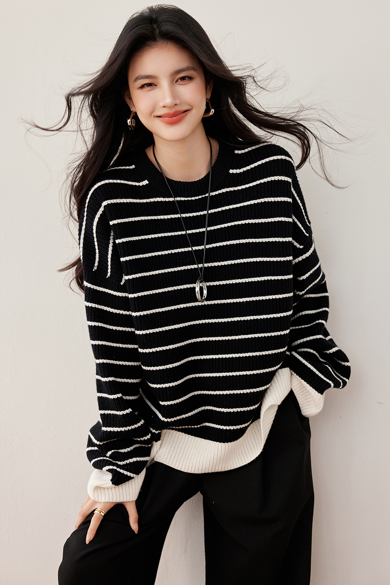 Black-white lazy sweater classic knitted tops