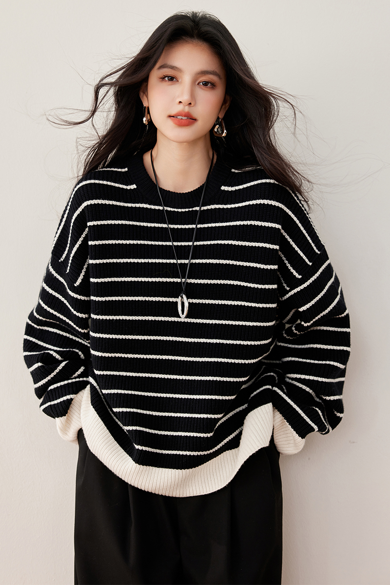 Black-white lazy sweater classic knitted tops