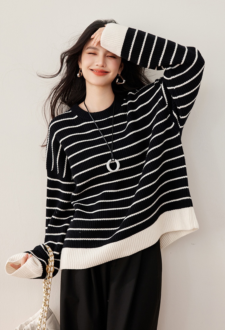 Black-white lazy sweater classic knitted tops