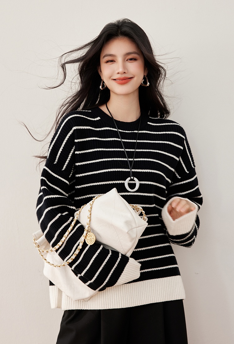 Black-white lazy sweater classic knitted tops