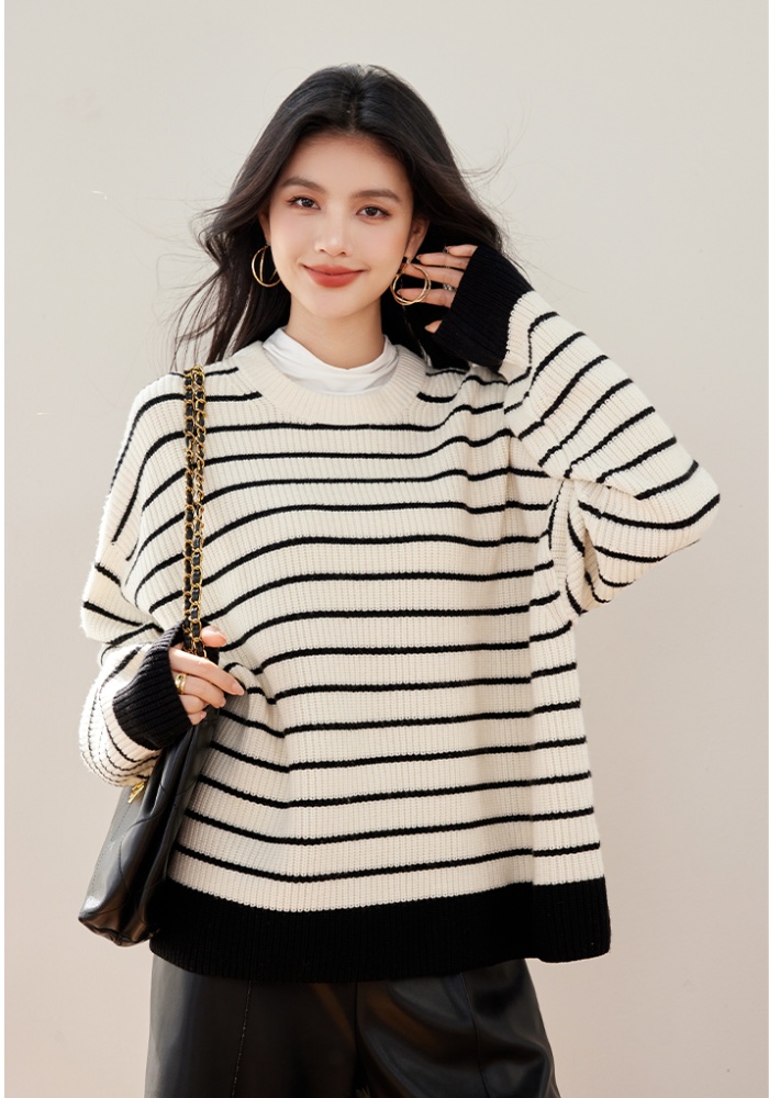 Black-white lazy sweater classic knitted tops