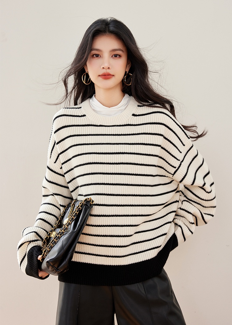 Black-white lazy sweater classic knitted tops