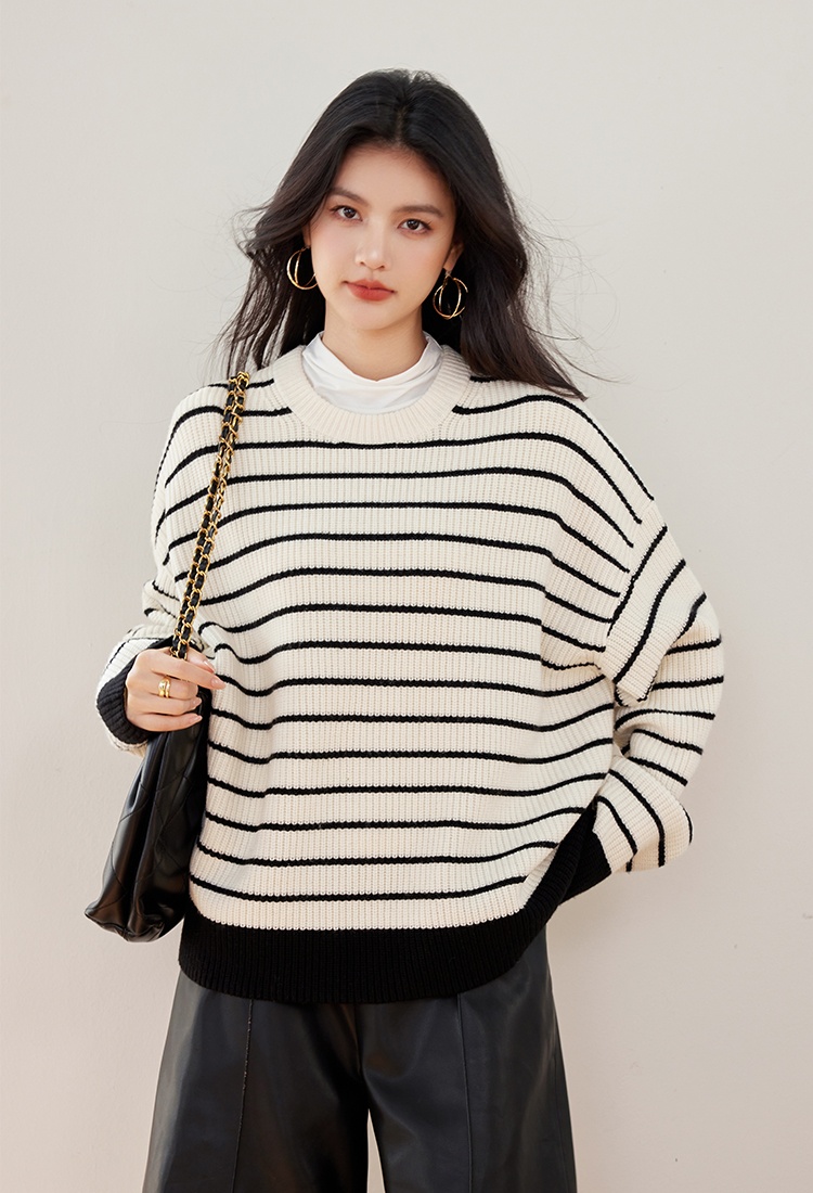 Black-white lazy sweater classic knitted tops