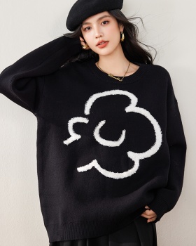 Lazy pullover sweater stereoscopic black towel for women