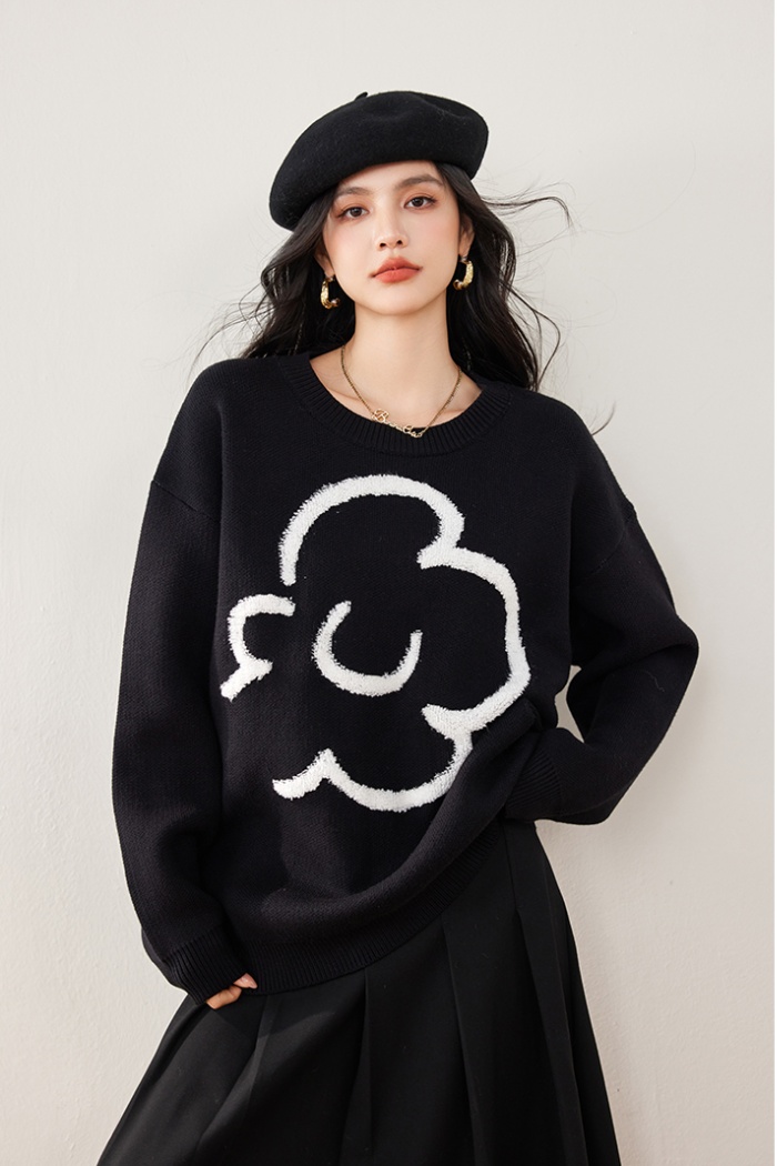 Lazy pullover sweater stereoscopic black towel for women