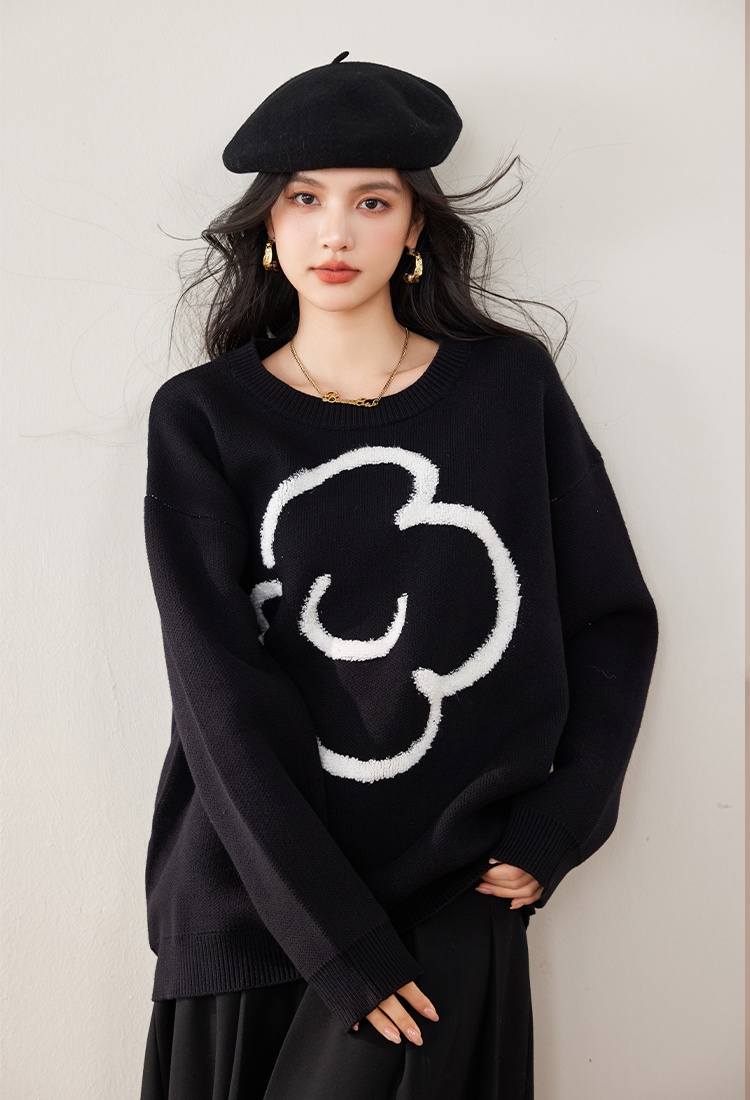 Lazy pullover sweater stereoscopic black towel for women