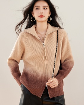 Lapel zip coat thick autumn and winter sweater for women