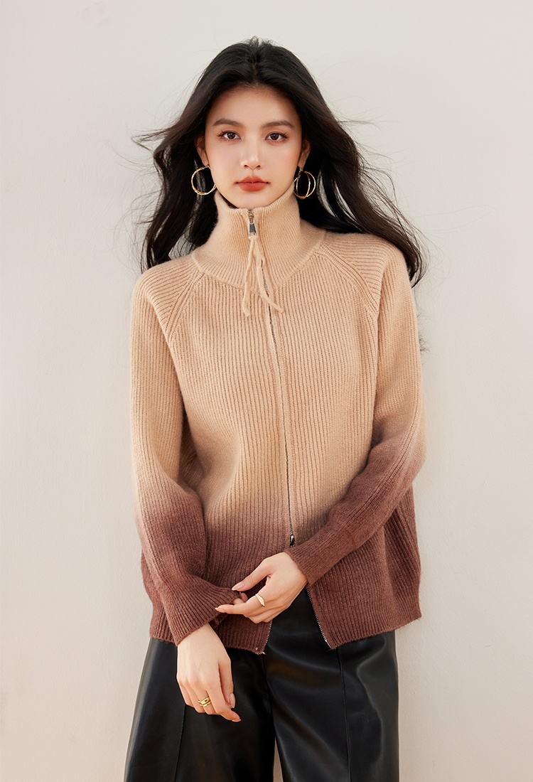 Lapel zip coat thick autumn and winter sweater for women