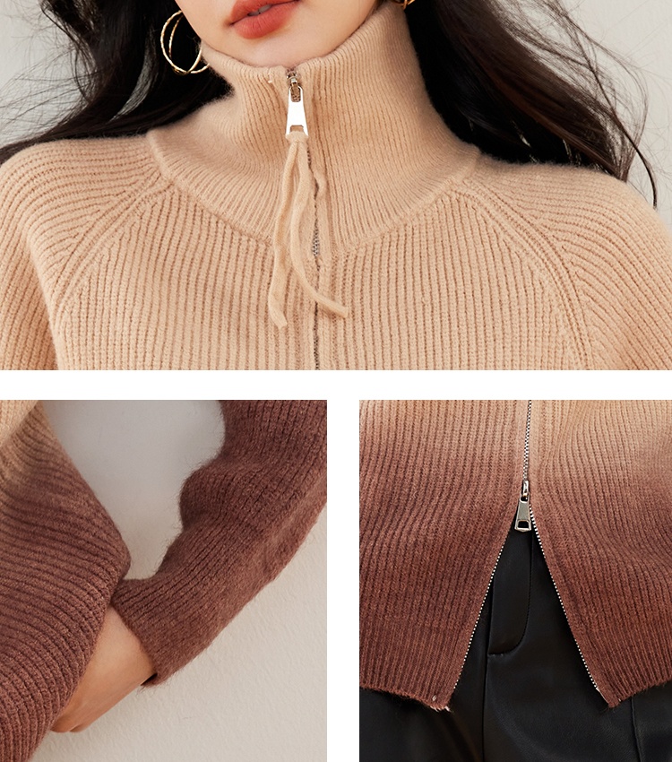 Lapel zip coat thick autumn and winter sweater for women