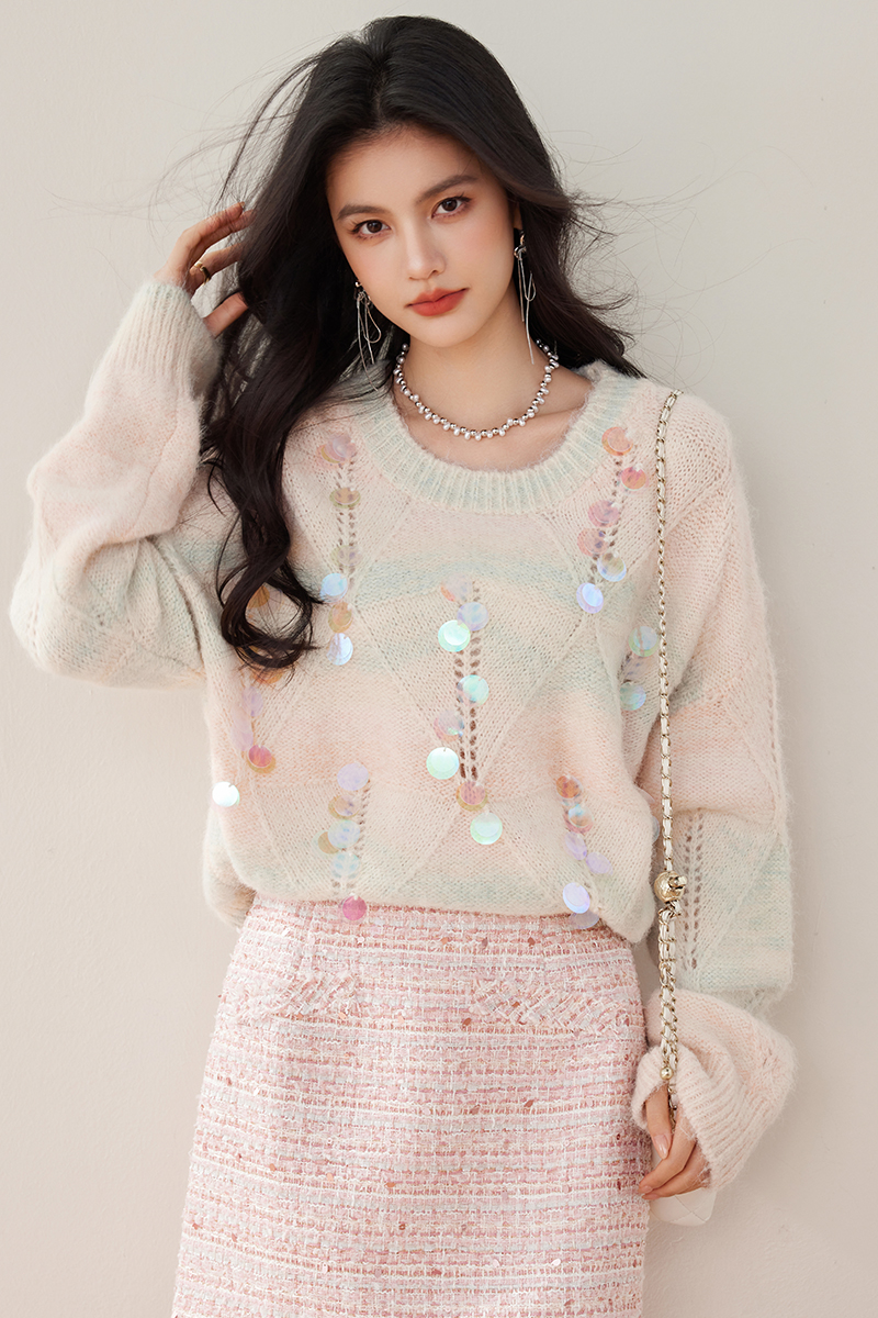 Autumn and winter pullover sequins lazy sweater for women