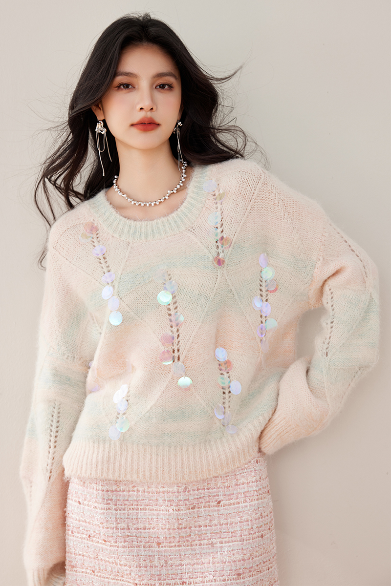 Autumn and winter pullover sequins lazy sweater for women