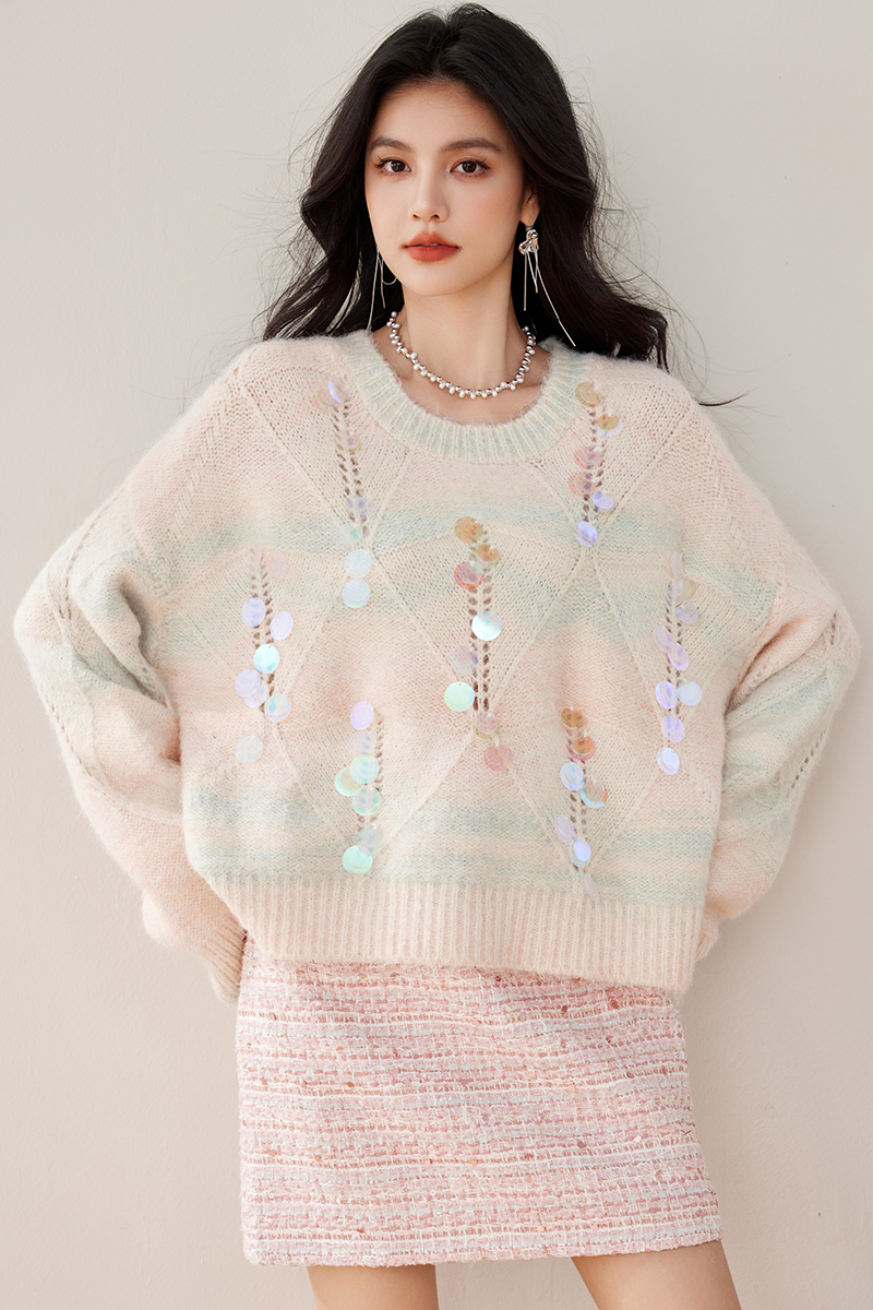 Autumn and winter pullover sequins lazy sweater for women