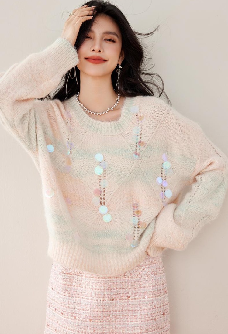 Autumn and winter pullover sequins lazy sweater for women