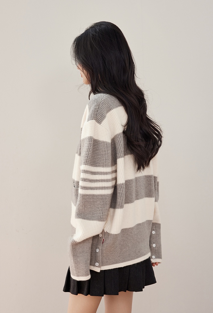 Mixed colors knitted fashion cardigan loose stripe coat