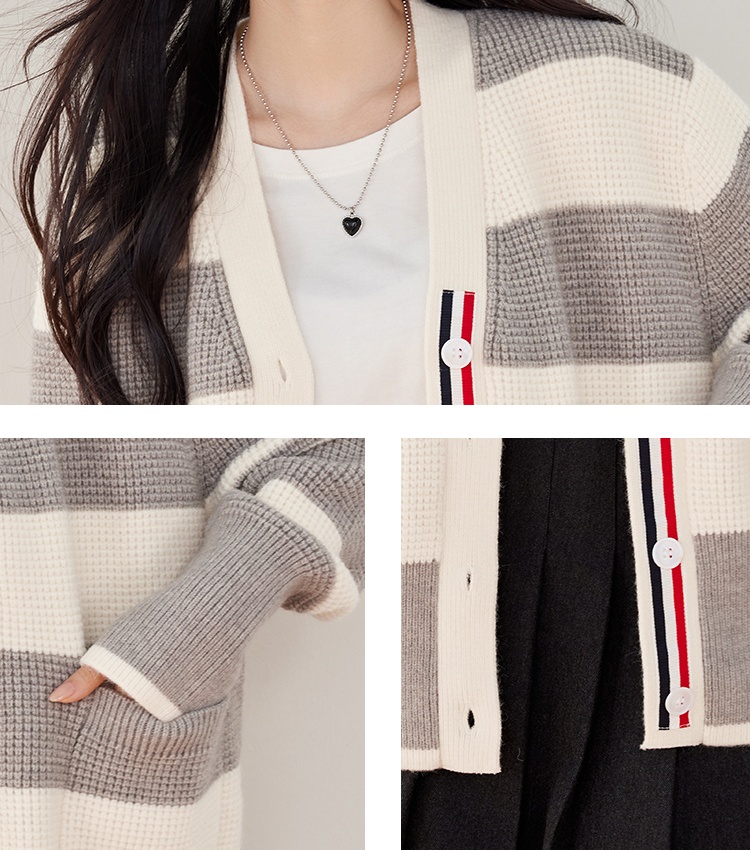 Mixed colors knitted fashion cardigan loose stripe coat