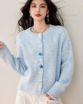 Korean style knitted round neck shell cardigan