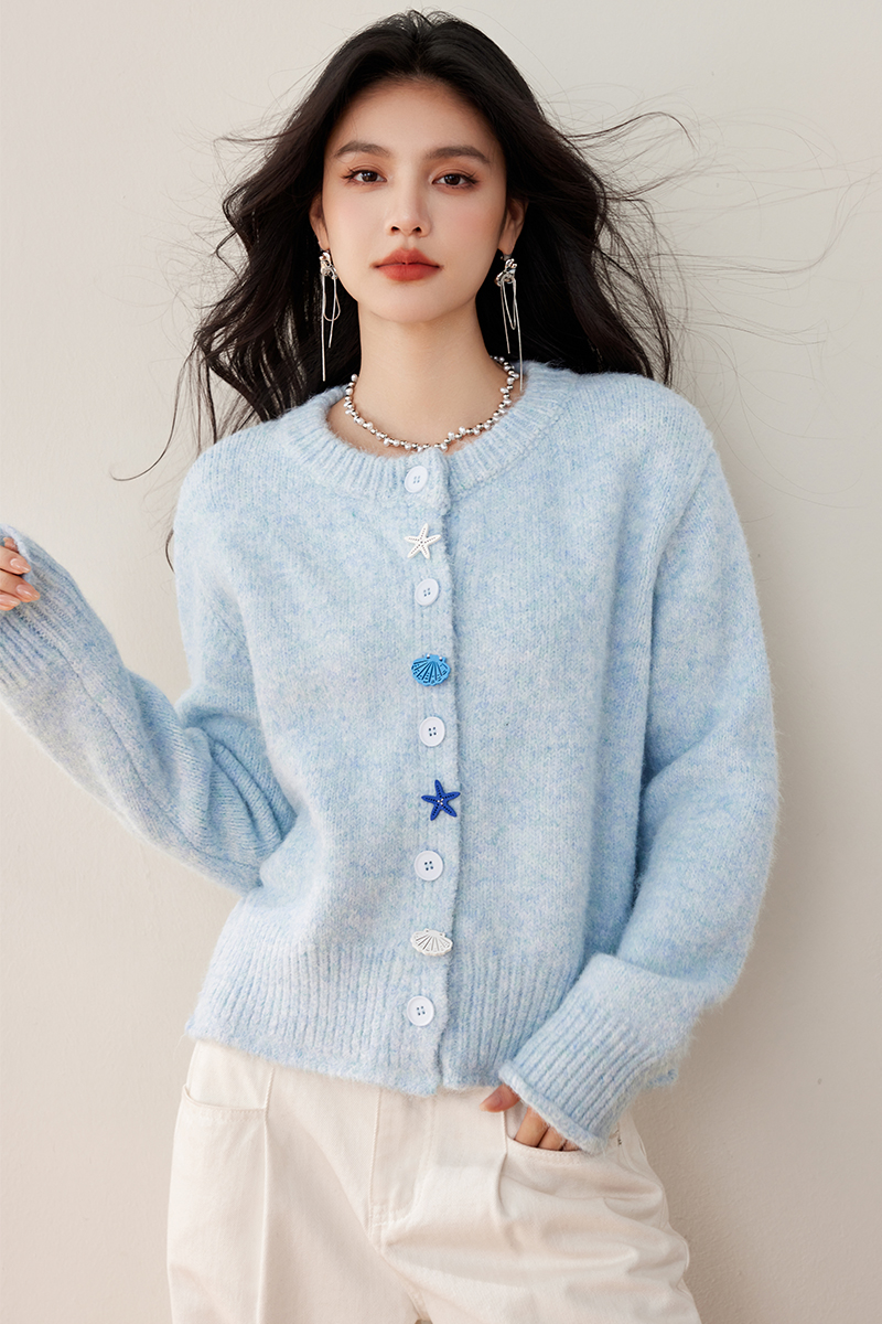 Korean style knitted round neck shell cardigan