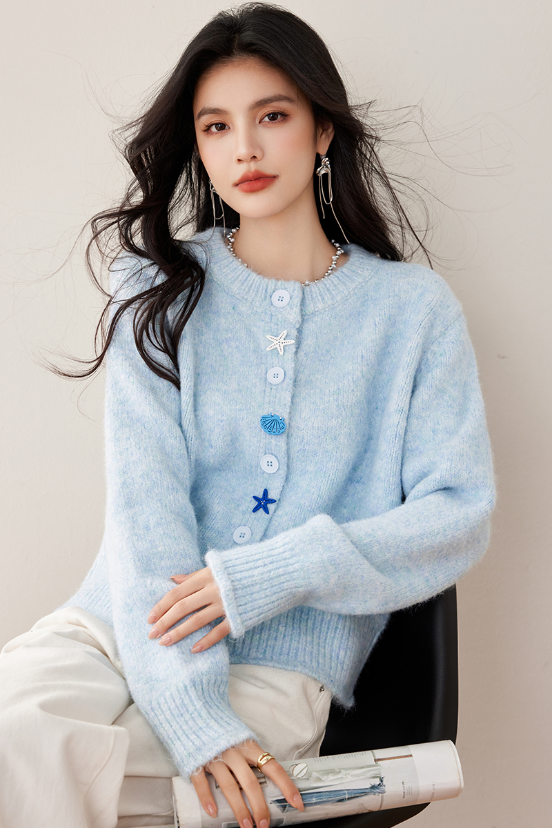 Korean style knitted round neck shell cardigan