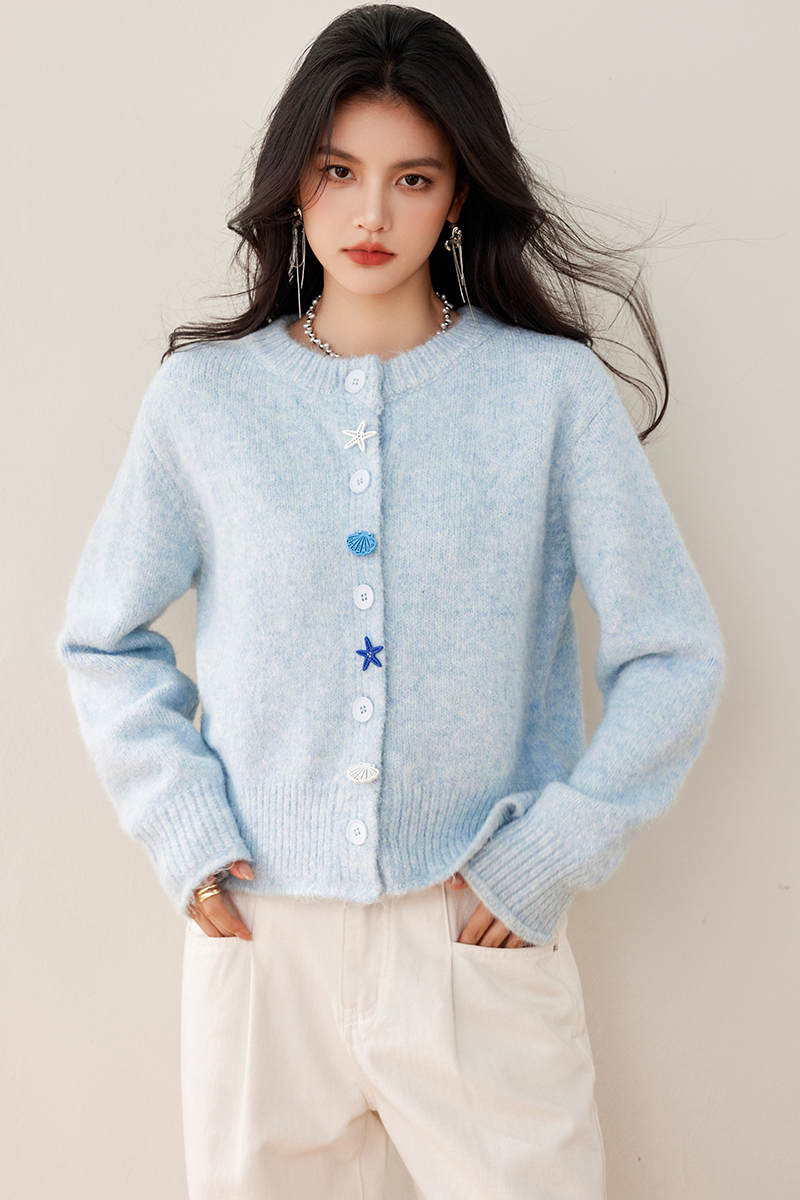 Korean style knitted round neck shell cardigan