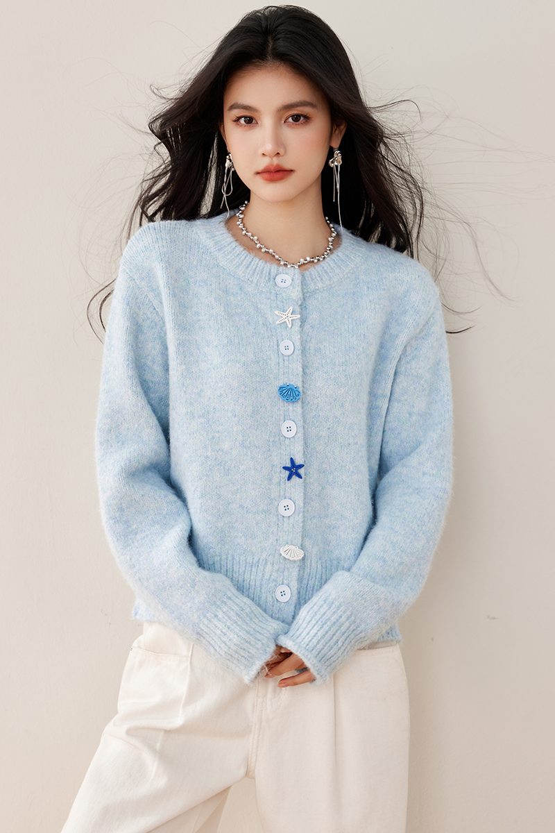 Korean style knitted round neck shell cardigan