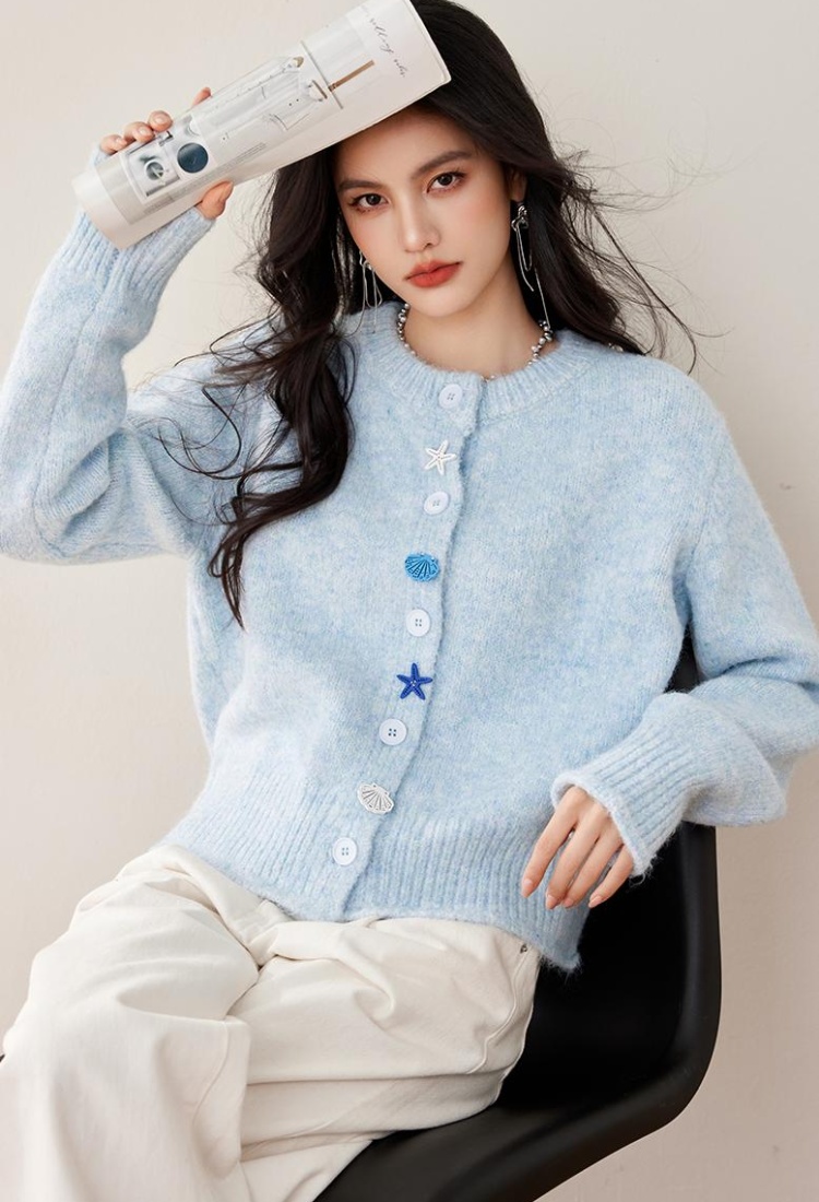 Korean style knitted round neck shell cardigan