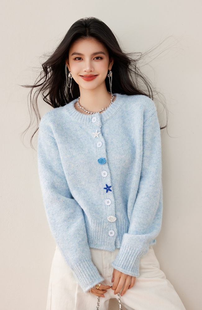 Korean style knitted round neck shell cardigan