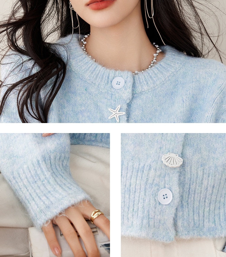 Korean style knitted round neck shell cardigan