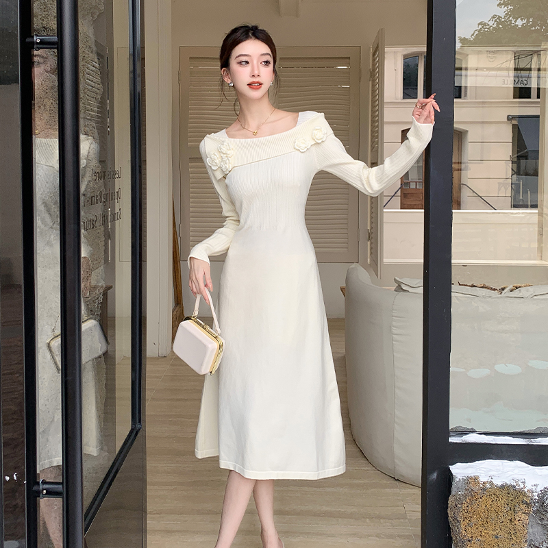 Temperament retro autumn and winter slim dress