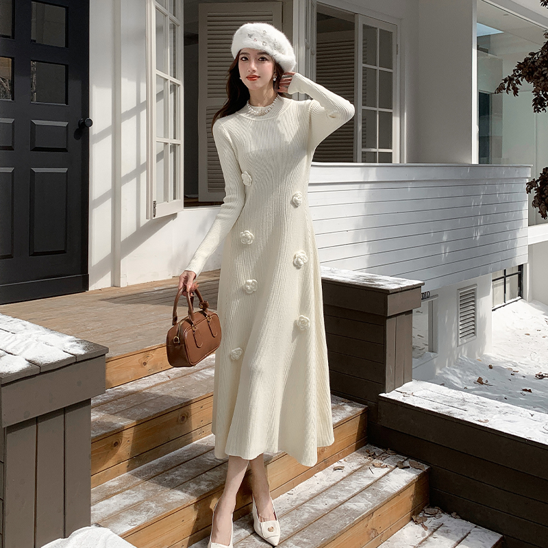 France style bottoming temperament dress slim knitted long dress